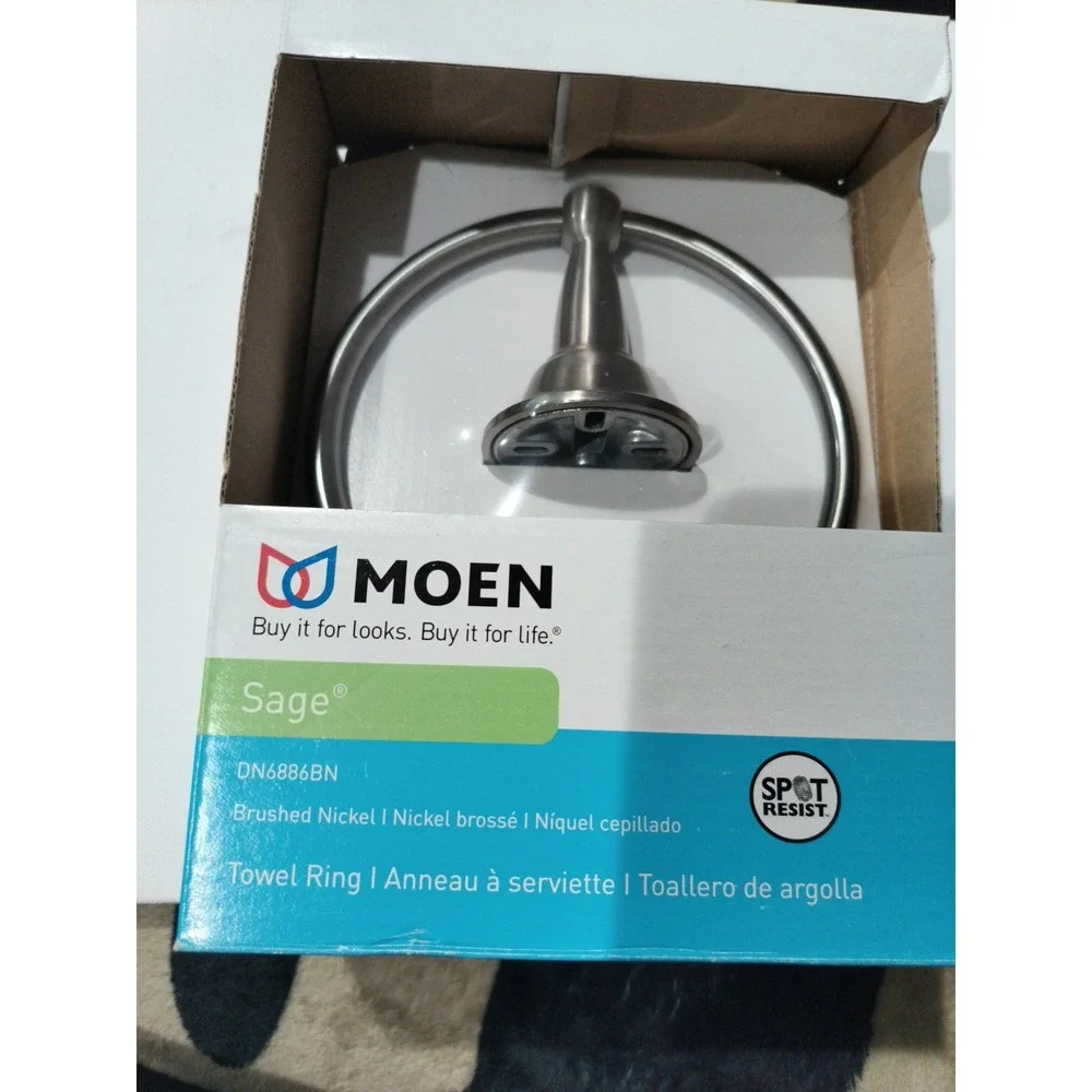 Moen Sage Brushed Nickel Towel Ring in Brushed Nickel DN6886BN - NEW